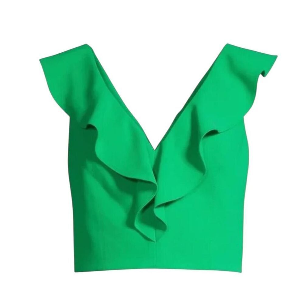 Alice + Olivia Pria Cropped V-Neck Ruffle Top